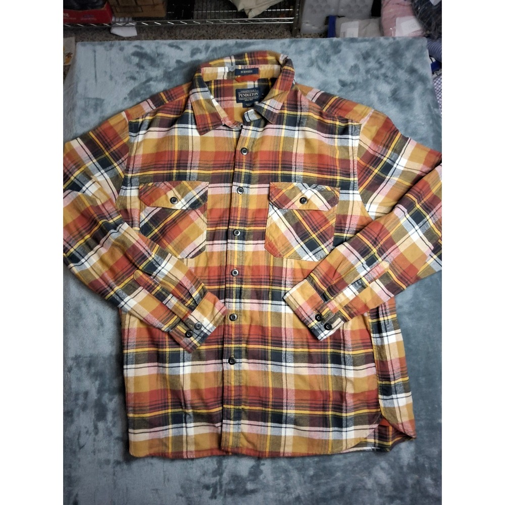 Pendleton Burnside Mens XL Plaid Flannel Shirt Rust Mustard‎ Button Down Pocket